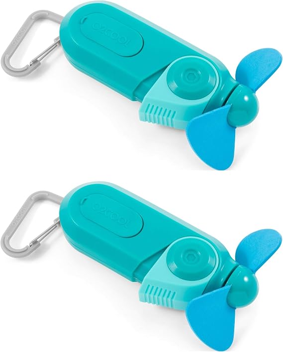 O2COOL Small Sport Misting Fan with Carabiner Clip 2-Pack Teal