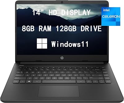 HP 2023 Newest Upgraded Laptops for College Student & Business, 14 HD Computer, Intel Celeron N4120 Quad-Core, 8GB RAM, 128GB64GB SSD64GB Card Fast Charge, Windows 11, Black 14-dq0051dx