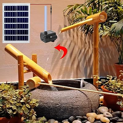 Zen Garden Solar Bamboo Water Fountain,with Pump Bamboo Rafts Bamboo Spoons,Small Outdoor Wooden Fountain,DIY Water Feature Fountain for Garden,Raw Bamboo