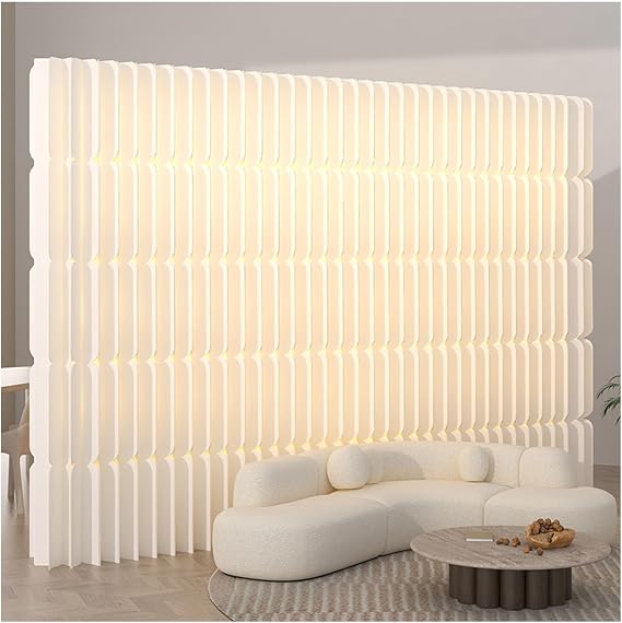 Paper Room Divider Screen - Folding Privacy Temporary Wall Partition Room Dividers Portable with LED, Cubicle Fake Wall Accordion for Rooms Separation and Decorative