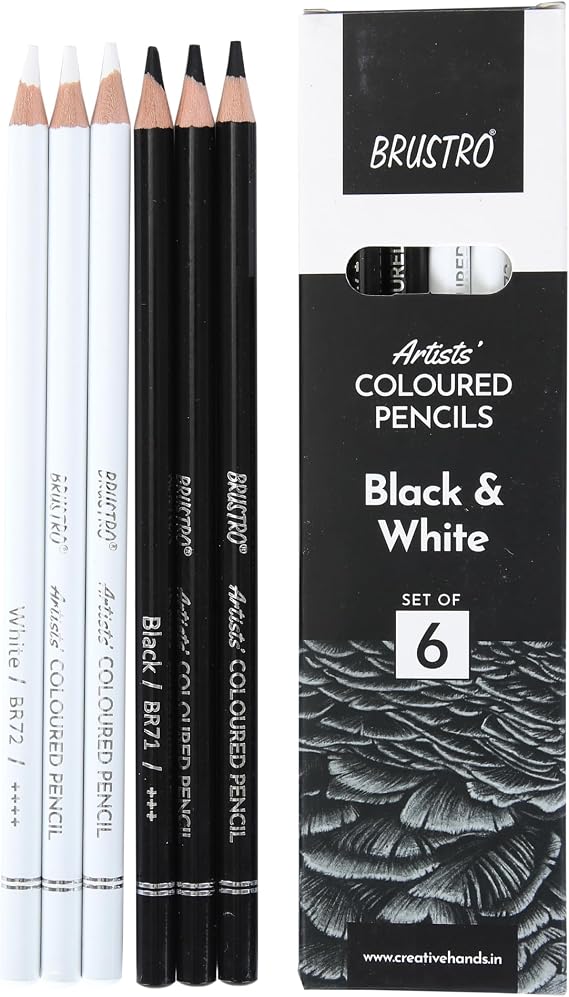 Brustro Artists B &W Coloured Pencils Set of 3 Whites and 3 Blacks