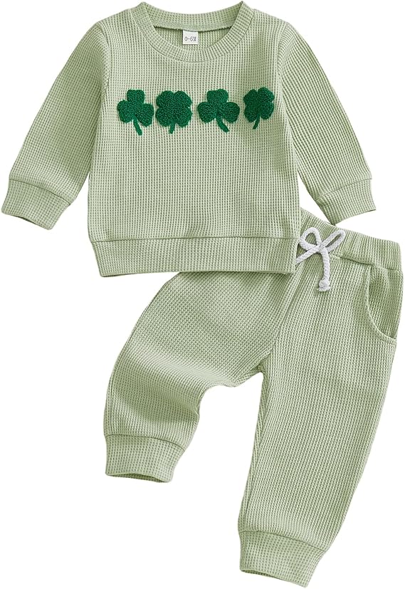 Toddler Baby Boy St Patricks day Outfit Long Sleeve Shamrock Sweatshirt Jumper Pullover Pants Set Spring Fall Irish Clothes Tracksuit