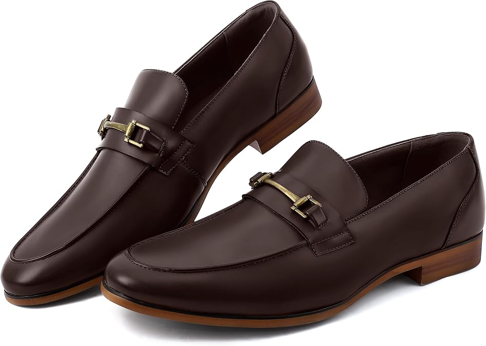 Men's Dress Penny Loafers, Mens Business Formal Leather Loafer Shoes, Moc Toe Casual Stylish Slip On Wedding Shoe for Men