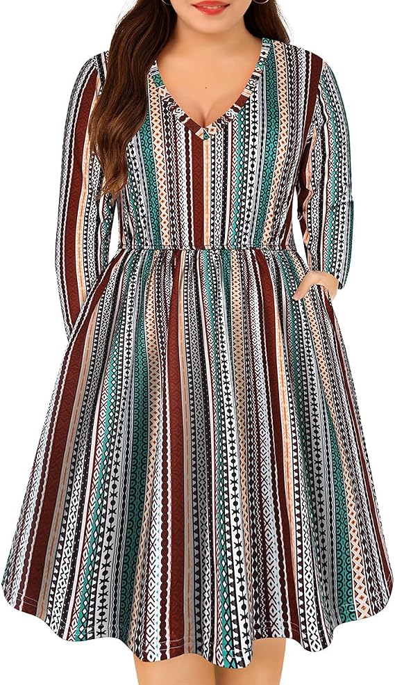 RITERA Plus Size Dresses for Curvy Women Summer Spring Womens Dress V Neck Short Sleeve Casual Dress with Pockets XL-5XL
