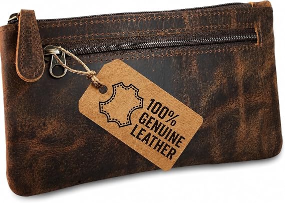 moonster Full-Grain Buffalo Leather Pen Case, 8x4 Inch, Zipper, Handmade Pencil Case Pouch, Small Leather Pouch, Fountain Pen Case, Pencil Pouch, Pen Bags, Pen Cases for Adults