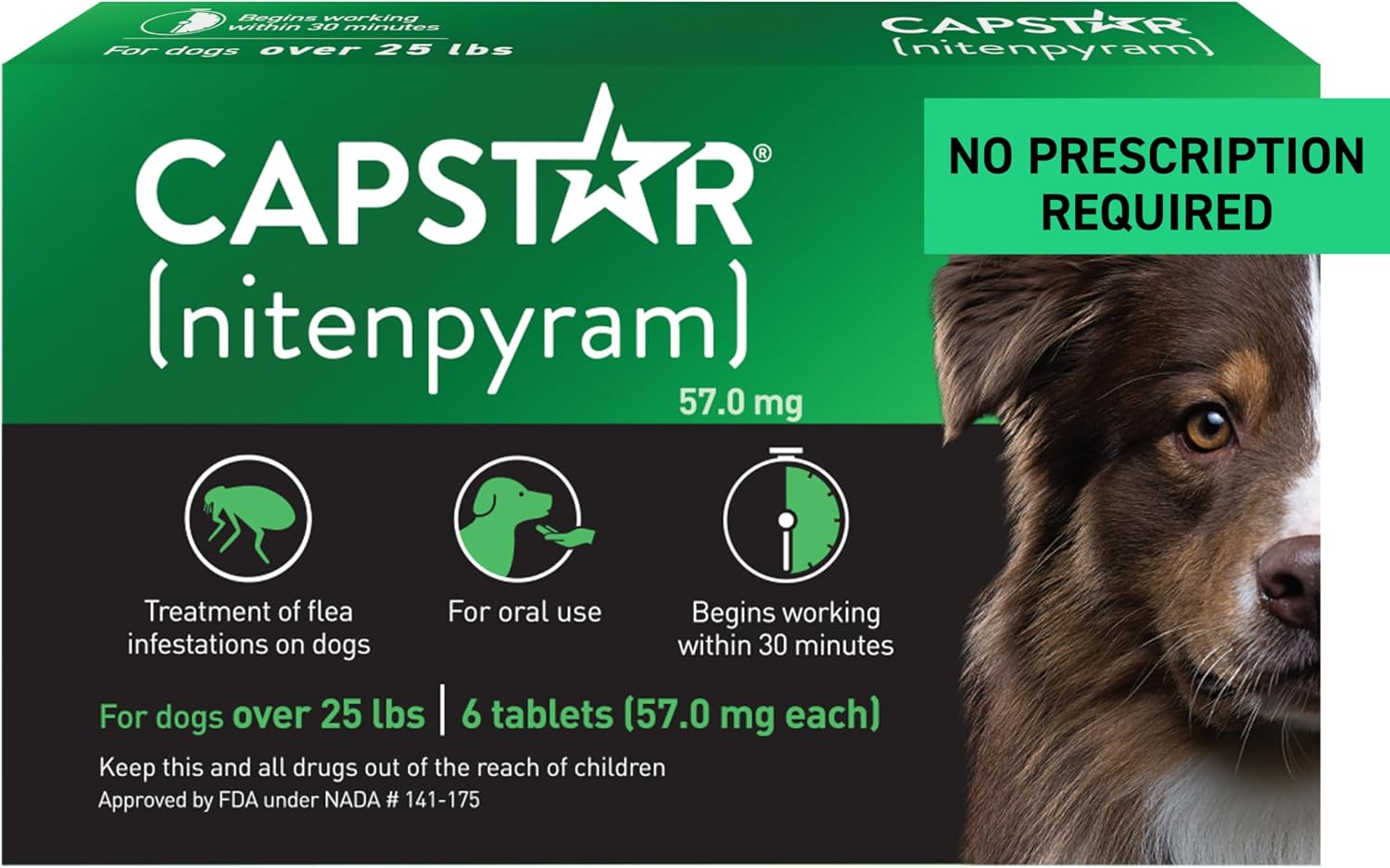CAPSTAR Oral Flea Treatment for Dogs, Fast Acting Tablets Start Killing Fleas in 30 Minutes, Medium & Large Dogs Over 25 lbs, 6 Doses
