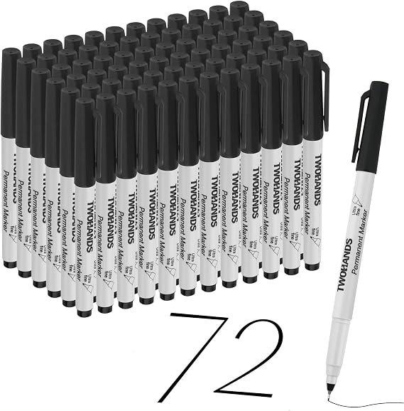 TWOHANDS Permanent Markers Ultra Fine Tip, 0.5mm, Extra Fine Point, Black, 72 Count, 21632