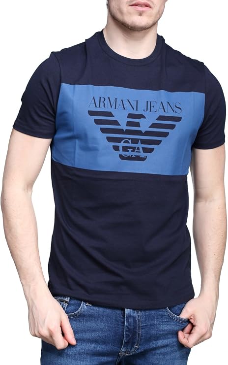 Armani Jeans Men's Regular Fit Jersey Logo Block T-Shirt, Navy, Large