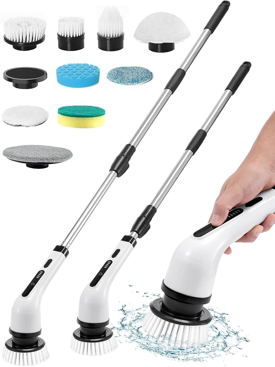 Electric Spin Scrubber - Cordless Bathroom Cleaning Brush with 9 Heads & Toilet Attachment, 2-Speed Sonic Scrubber for Tile, Shower & Floors Rechargeable