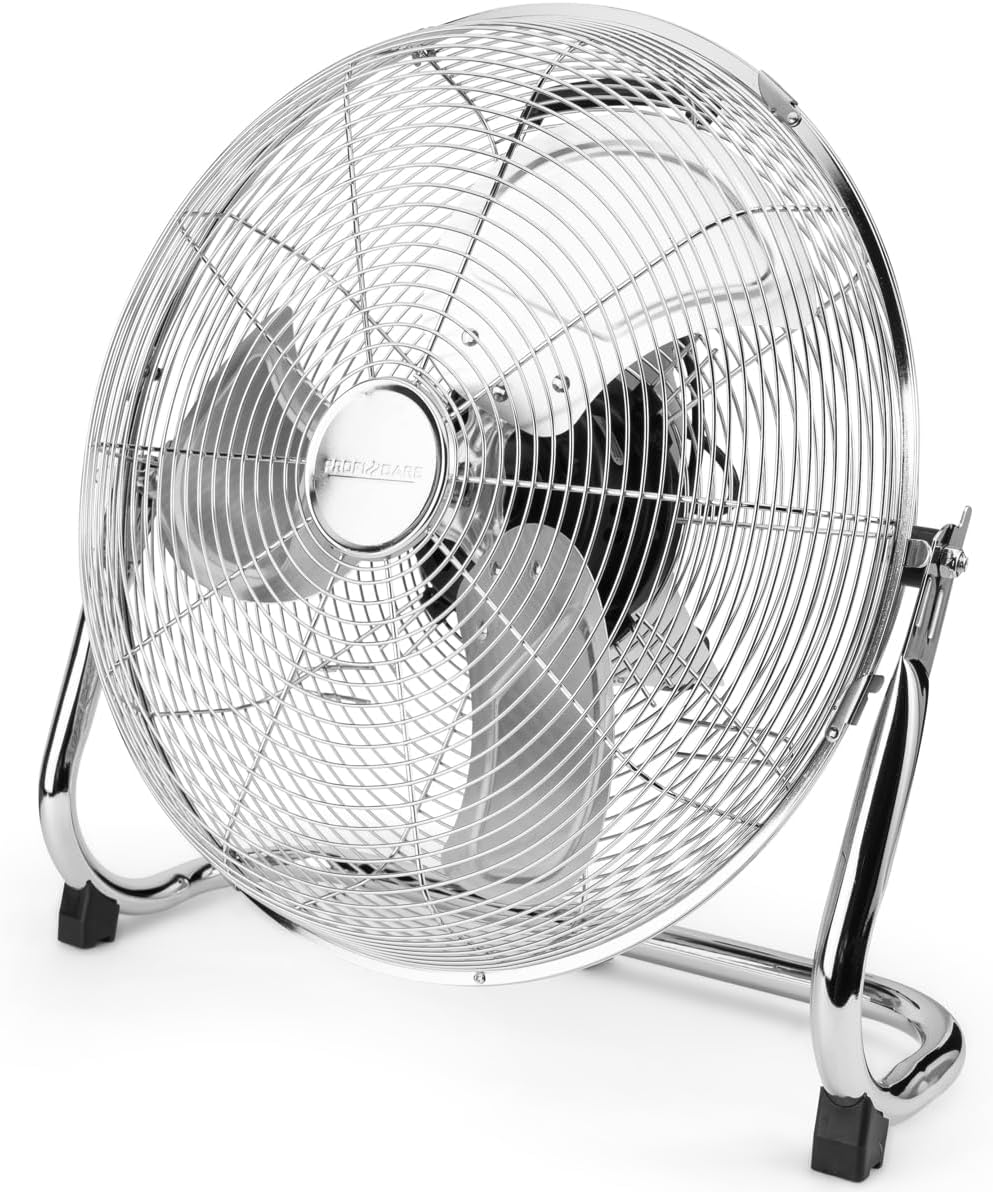 ProfiCare® XL Windmaschine mit 50 cm Ø Ventilator verstellbarer Winkel Bodenventilator 3 Stufen Ventilator leise aus Metall Luftkühler Standlüfter Raumkühler PC-VL 3067 WM chrom [Energieklasse B]
