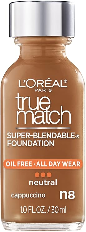 LOreal Paris Makeup True Match Super-Blendable Liquid Foundation, Cappuccino N8, 1 Fl Oz,1 Count
