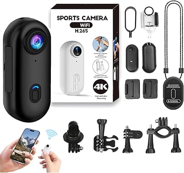The Snap Cam, The Snap Camera, Snap Camera Baseball, 4s 4k Mini Handsfree Bodycam, POV Cameras, HD 1080p Mini Wearable Body Adventure Action Cameras with Audio, Video (Black, 4K)