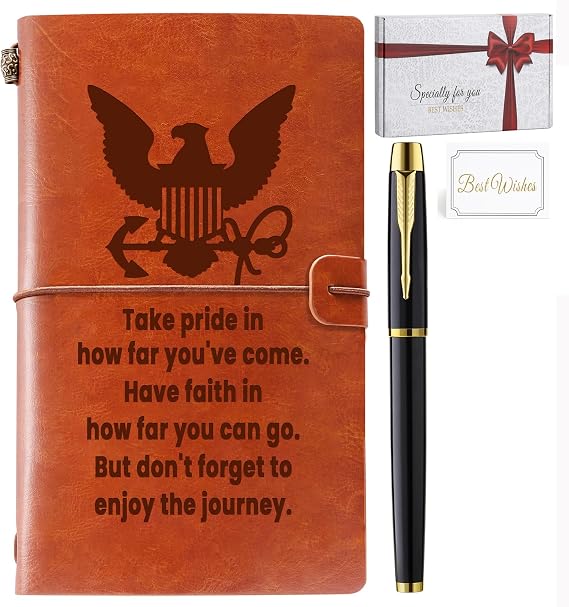 Filten Navy Gifts for Men Military Leather Journal Notebook with Pen for Navy Graduation Retirement Military for Men Women