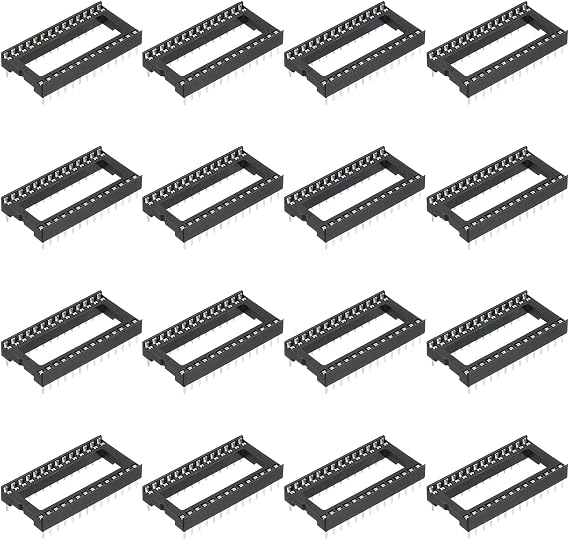 sourcing map 17Pcs DIP IC Chip Socket Adapter 15.24mm Row Pitch 28 Pin IC Assortment Kit 2.54mm/0.1" Pitch for Breadboard Project, PCB Board Design