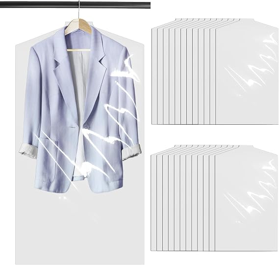 100PCS Disposable Clear Garment Cover Bags, 60 x 100 cm Plastic Dustproof Clothes Covers, Waterproof and Hanging, Transparent Dustproof Bags for Dry Cleaners and Clothes, Jackets, Shirts