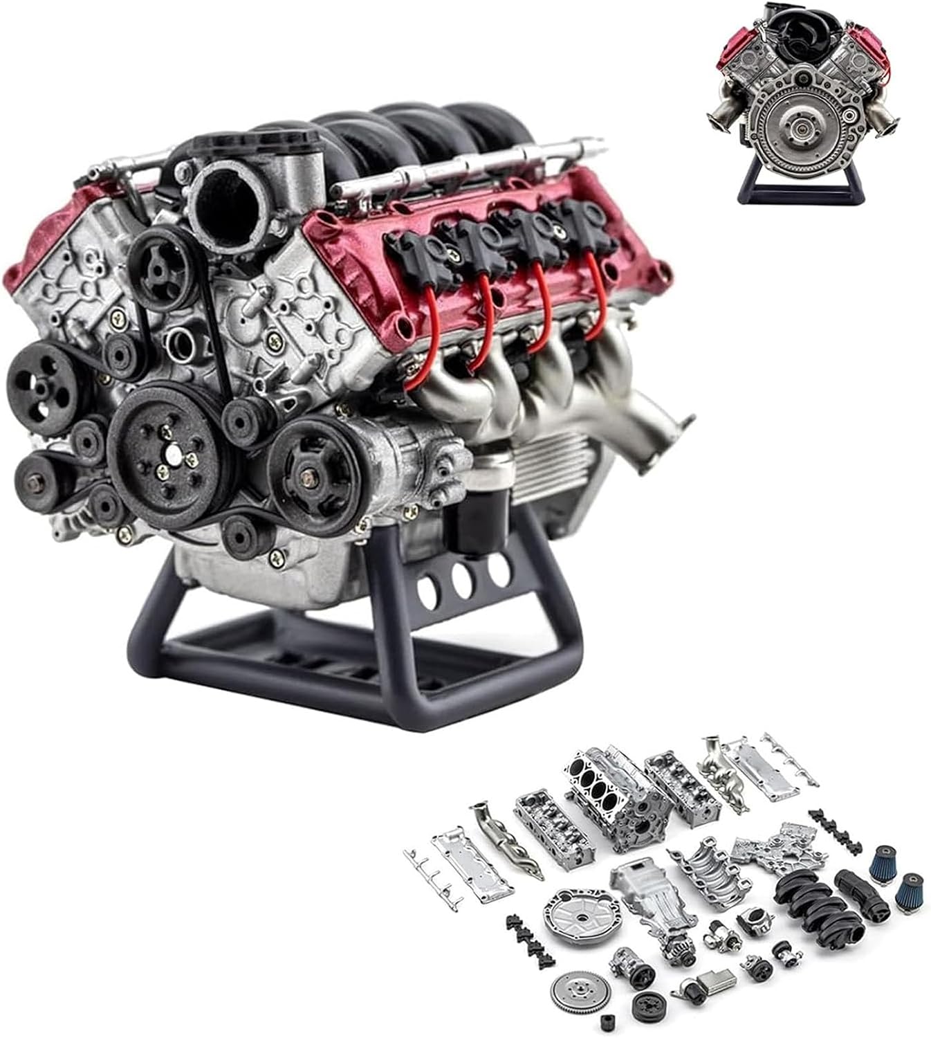 Cison V8 Engine Kit, Cison Engine, Mini Engine Build Kit, Cison V8 Engine Model Kit That Runs, Real Working Mini V8 Engine for Ax90104 Scx10ⅱ Capra Vs4-10 Pro Ultra Model Car 1Pcs