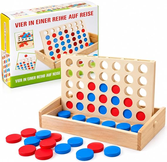 Wooden 4 in a Row 4 in a Row Puzzle Battle Board Game Educational Brain Training Game Toy