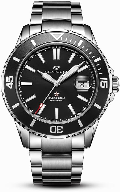 SEA-GULL Seagull Automatic Watch for Men Stainless Steel Strap 200M Waterproof Mechanical with Calendar Luminous Business Casual Mens Diving Wrist Watches
