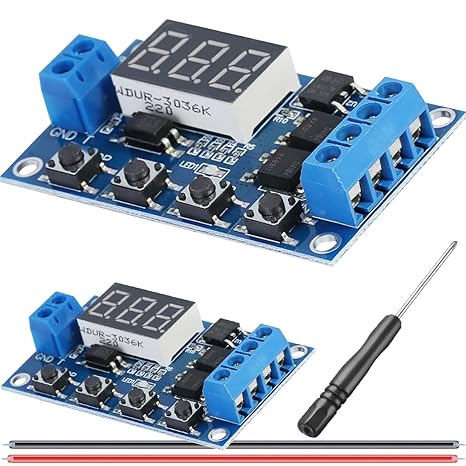 Delay Relay Module DC 5V-36V Delay Timer Module Digital LED Display Relay Board Trigger Cycle Switch with Driver 26AWG Red and Black Cable, Pack of 2