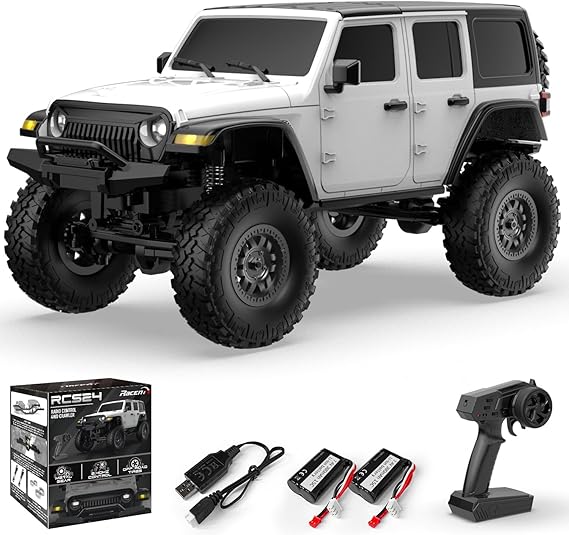 RACENT 1/24 RC Crawler, 30MPH 4WD Off-Road Pick-up Truck Toy Mini RC Cars for All Terrain, 2.4GHz Remote Control Truck for Adults and Beginners (White)