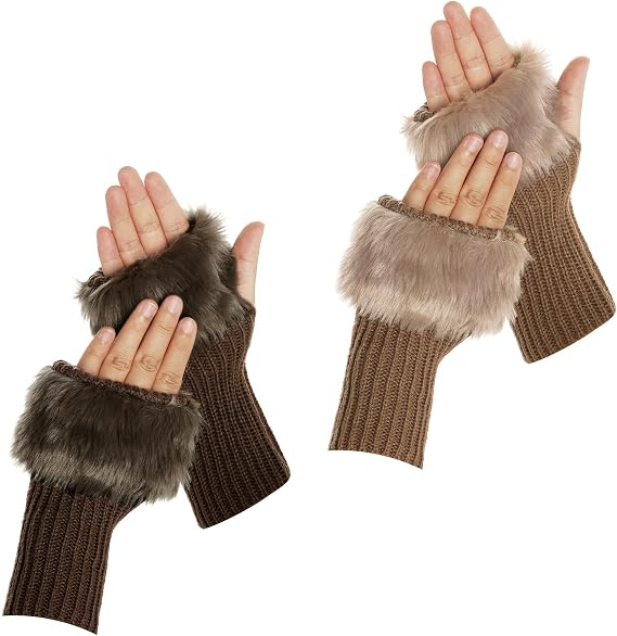 cnomg Winter Faux Fur Fingerless Gloves Faux Fur Half Finger Warmers Fingerless Gloves for Women Girls Working Writing
