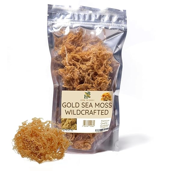 Herb To Body Irish Sea Moss 4oz, Gold, 100% Wildcrafted from Saint Lucia, Raw and Dried Sea Moss, Vegan Superfood with 90+ Minerals, Non-GMO