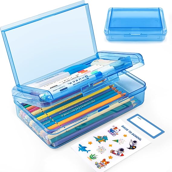 Double Layer Plastic Clear Hard Pencil Cases Box with Personalized sticker