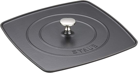 Staub Cast Iron 10.3-inch Square Grill Press - Matte Black (Fits 12-inch Grill Pan), Made in France
