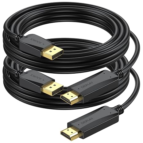 4K DisplayPort to HDMI Cable 10 Feet, 2-Pack DP (Display Port) to HDMI Cord | Unidirectional Male to Male Support Video and Audio (4K, 2880P,2160P, 1440P, 1080P) for Computer, Monitor, Projector, HDTV