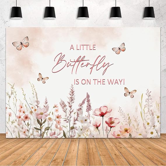 MEHOFOND 7x5ft Butterfly Baby Shower Backdrop Pink Watercolor A Little Butterfly is On The Way Baby Shower Party Decorations Wildflower Butterfly Theme Girl Banner Photography Background Props