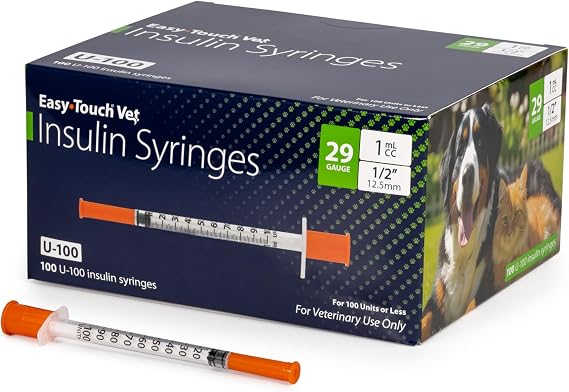 EasyTouch U-100 Pet Insulin Syringes (29G 1.0cc 1/2") - 100 ct.