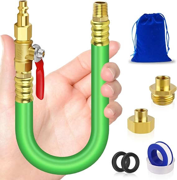 RV Winterizing Kit, 12'' Sprinkler Blowout Adapter with Shut Off Valve, Sprinkler Winterization Kit, RV Winterize Hose with 1/4" Quick Connect Plug, for RV, Camper, Boat, Motorhome, Green