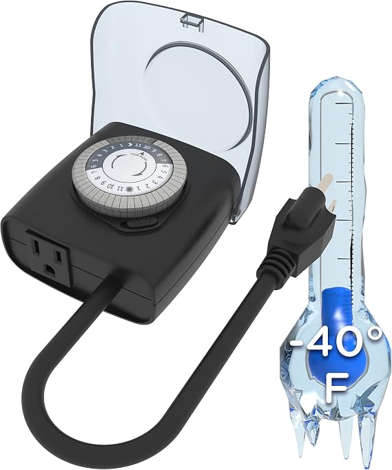GE Extreme Weather Outdoor Mechanical Timer, 24 Hour Heavy Duty Plug-in, Operational Down to -40 Degrees Fahrenheit, 1 Grounded Outlet, Ideal for Engine Block Heaters, Outdoor Lighting, more 31277