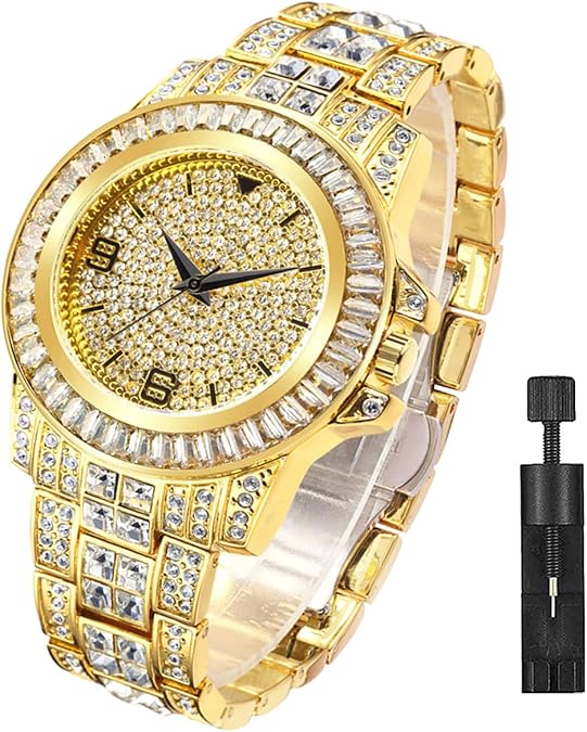 Apzzic Hip Hop Unisex Crystal Diamond Watch - Iced Out CZ Bling Quartz Stainless Steel Wrist Watch for Men Women