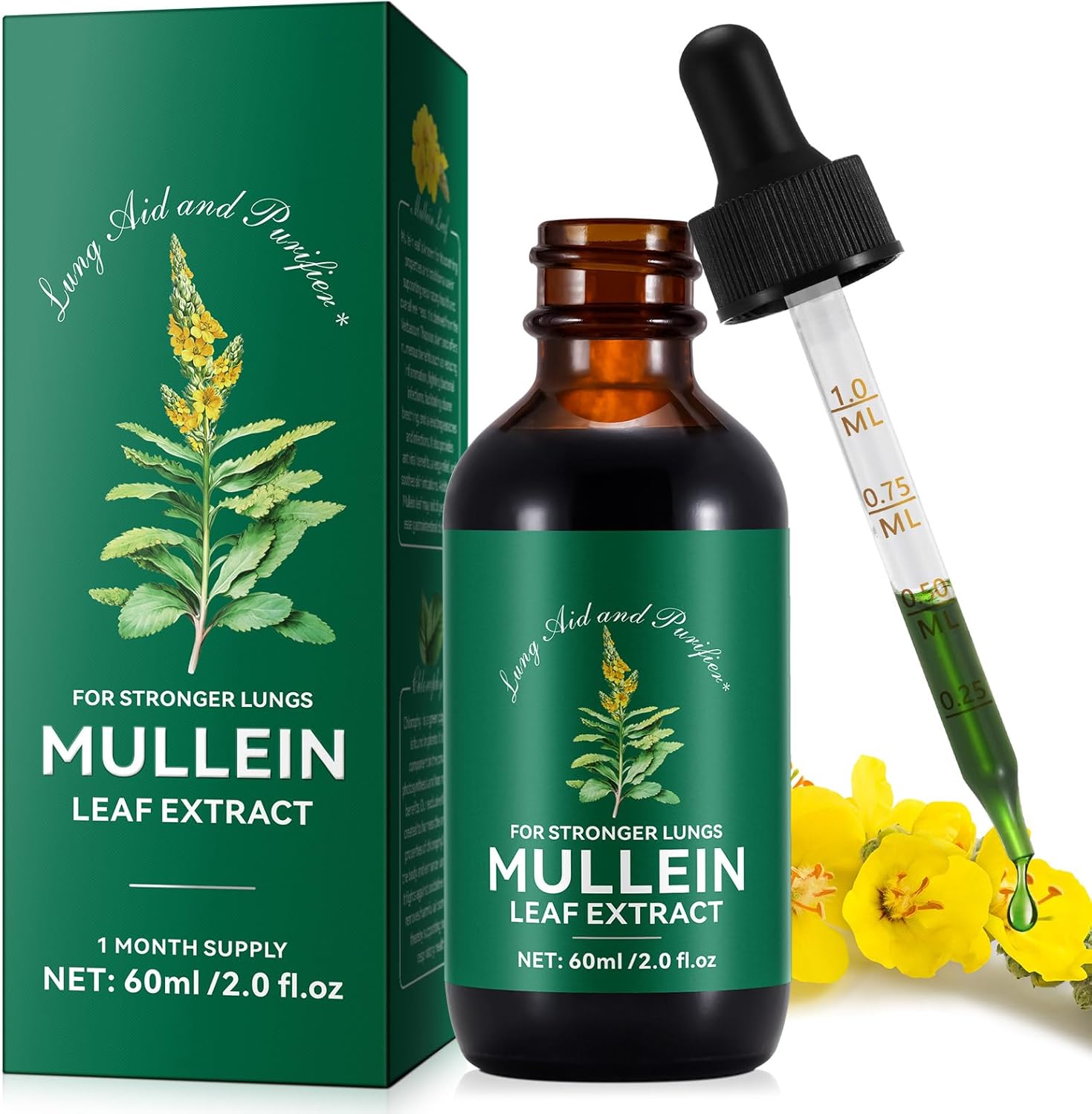 Mullein Leaf Liquid Drops, Mullein Leaf Extract Herbal Supplements Drops for Fast Absorption