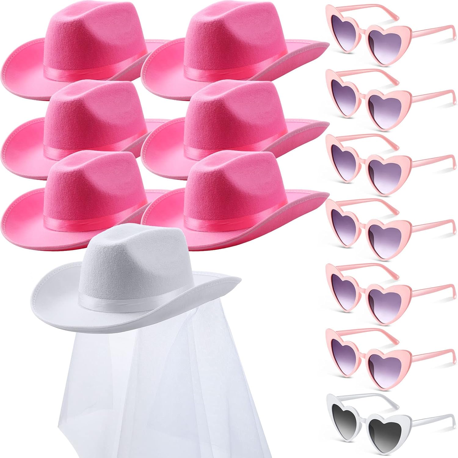 Unittype 14 Pcs Bridal Cowgirl Party Set Heart Glasses Bride Cowboy Hats for Bachelorette Party Bridal Wedding Shower