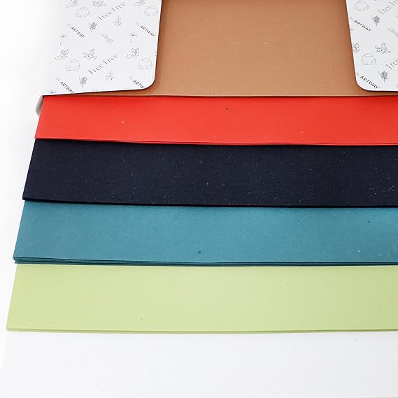 Artway Tree Free Paper Pack - Coloured Cotton Rag - 24 Sheets - A4 - 200gsm - 6 Colours