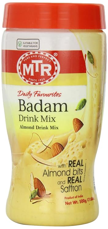 MTR Badam Drink Mix, Powder Almond Milk - Sweetened Almond Milk Mix, 500g | Real Almond Bits and Saffron, Smooth Indian Style Almond Drink Mix, Rich Almond Flavor, Everyday Milk Powder
