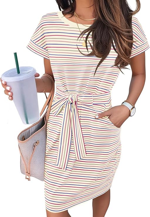 MEROKEETY Women's 2026 Summer Short Sleeve Casual T Shirt Dress