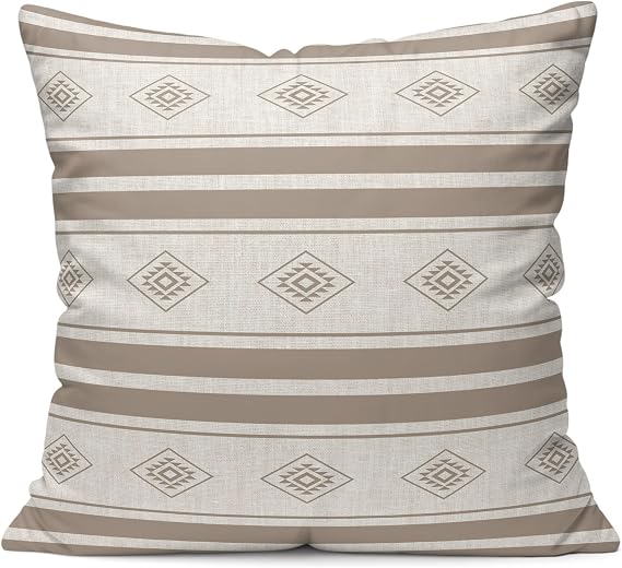Brown Striped Throw Pillow Covers, Soft Pillowcases with Invisible Zipper, Modern Geometric Aesthetics Decorative Square Pillow Cushion Covers for Living Room Couch Sofa Bed 20x20 Inches