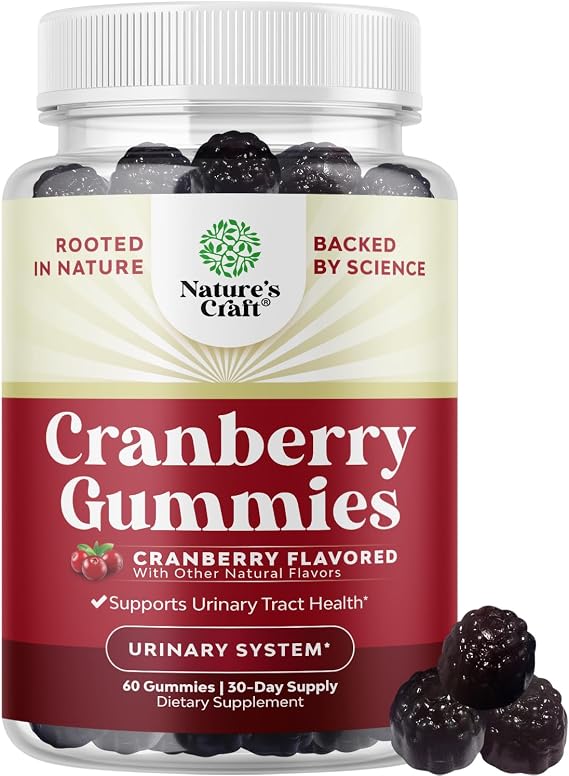 Natural Cranberry Gummies for Women and Men - Extra Strength Delicious Antioxidant Cranberry Chews for Urinary Tract Health - Kidney & Bladder Support with Immune Health - Vegan & Gluten Free - 60 Ct