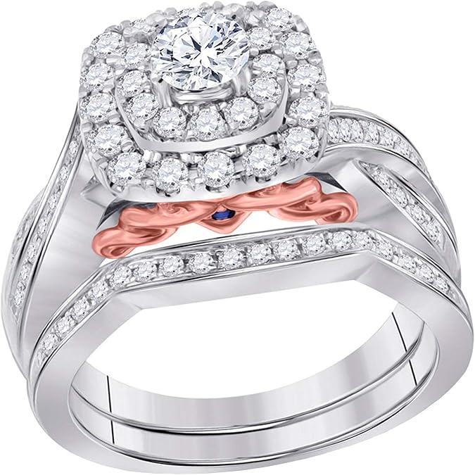 Dazzlingrock Collection 1.01 Carat (ctw) Diamond Bellissimo Bridal Wedding Ring Set 1 ctw (Certified), 14K Two-tone Gold