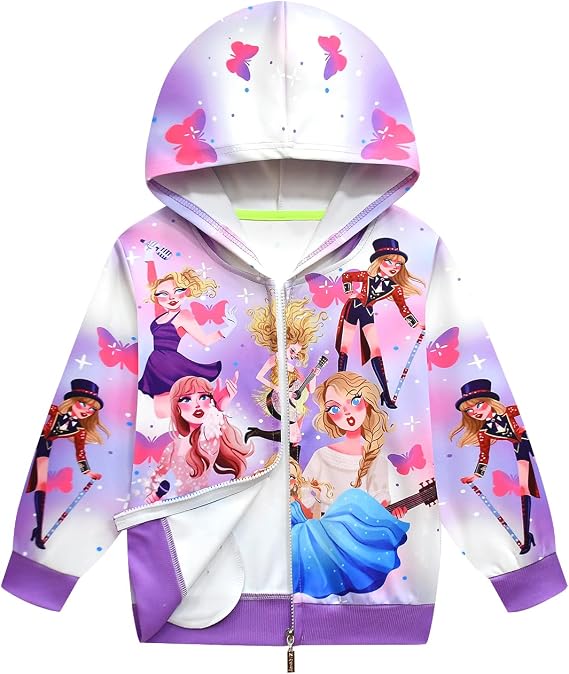Boys Girls Princess Hoodie Zipper Sweatshirts 3D Cartoon Hoody Top For Kids 4-9Years