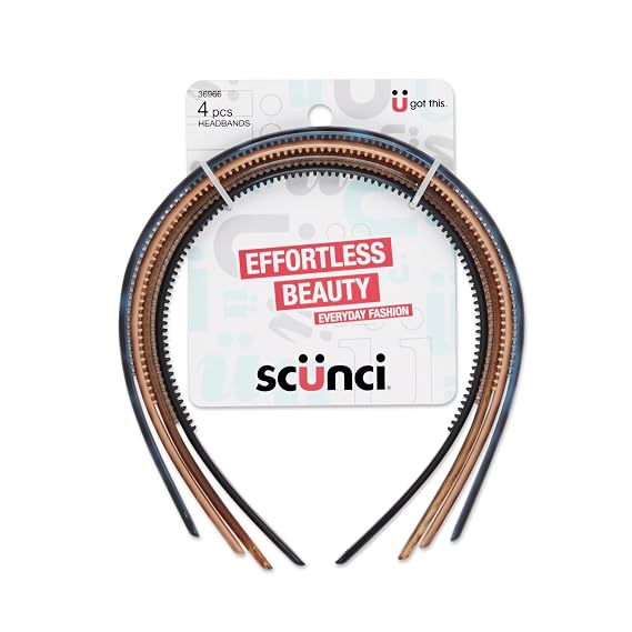 Scunci Skinny Headbands, No-Damage & Ultra-Flexible, 4 Count