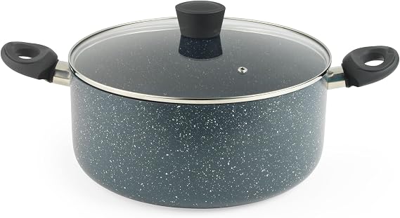 Russell Hobbs RH03410EU7 Nightfall Stone 28cm Stockpot - Non-Stick Saucepan, Tempered Glass Lid, Induction Safe, Durable Aluminum Cookware, Soup Pan, Easy Clean