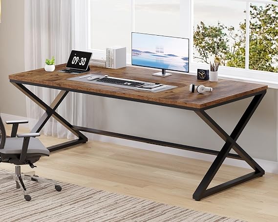 LVB Gaming Desk Office Table Computer Large Home Desks 180cm Rustic Brown