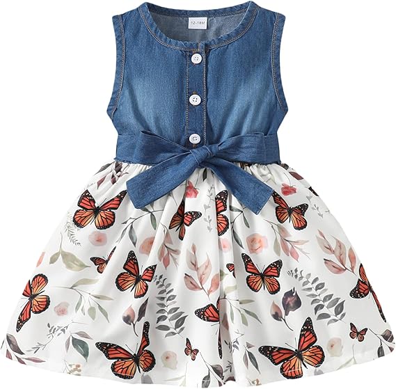 Saeaby Baby Girl Dress Toddler Girl Summer Clothes Infant Sleeveless Dress Denim Flower Sundress Cute Dresses for Girl