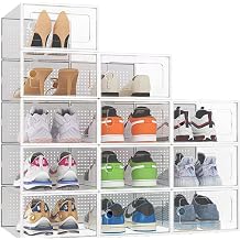 Wttfc Shoe Storage Boxes, 12 Pack Clear Plastic Stackable Shoe Organizer Sneaker Boot Shoe Display Case for Closet Collection Storage Shoe Boxes with Transparent Doors and Vents,White [Energy Class A]
