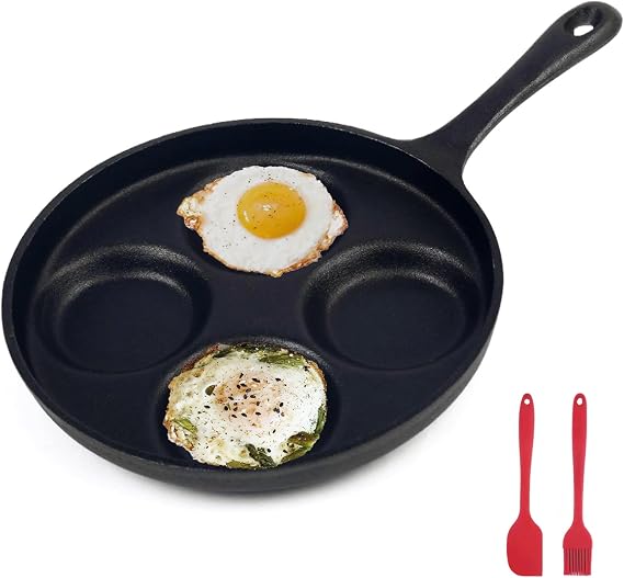 4-Cup Cast Iron Egg Pancake Pan 9.5" for Gas Stove & Induction