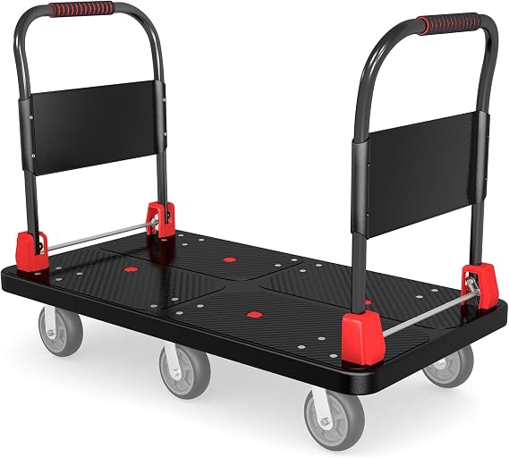 2200 lb 6-Wheel Heavy Duty Platform Truck with Foldable Dual Handrails